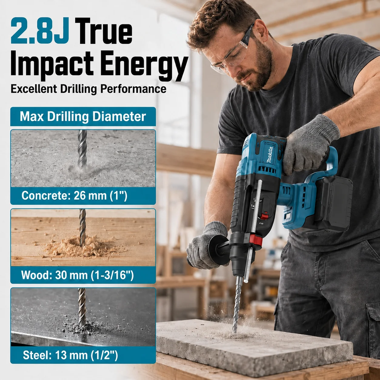 Rotary Hammer Drill 26Mm - Makita DHR242 18V LXT ® Furadeira