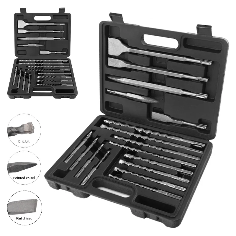 Rotary Hammer Chisel Bit Flat - Conjunto de 17 Peças de Brocas