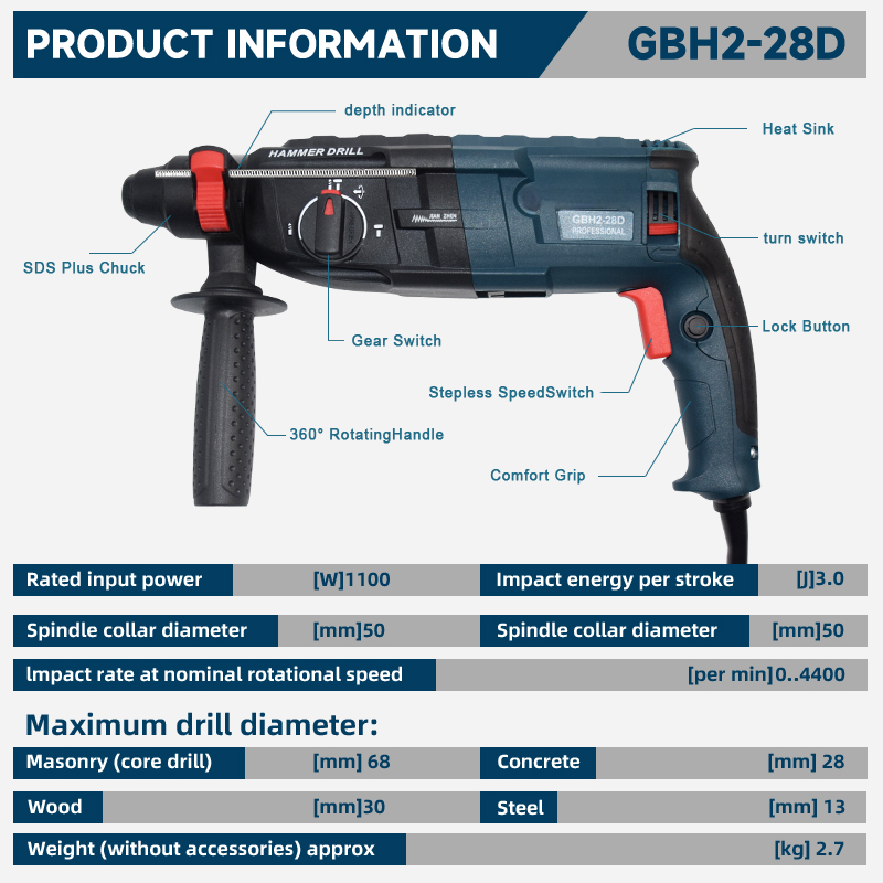 Furadeira de impacto rotativa  - Rotary Hammer Drill Sds Plus 800W avaliação e preço